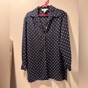 Vintage Casual Corner Navy Polka Dot Button-Up Shirt